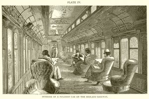 Wnętrze samochodu Pullman na linii Midland Railway autorstwa English School
