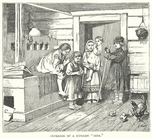 Wnętrze rosyjskiej "Izby" (grawerunek) autorstwa English School
