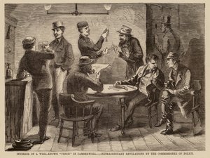 Wnętrze znanego "ogrodzenia" w Camberwell, niezwykłe rewelacje komisarza policji (rycina) autorstwa English School
