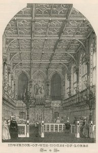 Wnętrze Izby Lordów, Westminster, Londyn, od baru autorstwa English School