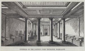 Wnętrze londyńskiej giełdy kukurydzy, Mark-Lane (grawerunek) autorstwa English School