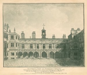 Widok wewnętrzny Somerset House, The Strand, Londyn; na podstawie ryciny narysowanej przez W Mossa w 1777 r. autorstwa English School