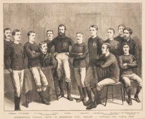 Międzynarodowy mecz piłki nożnej na Kennington Oval: Anglia vs. Szkocja - The Scotch Team, z The Graphic, 1879 autorstwa English School