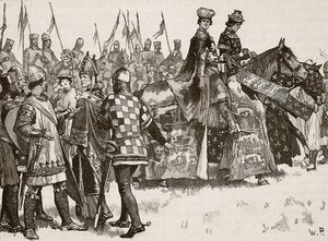 Wywiad Becketa i króla Henryka, ilustracja z Cassells Illustrated History of England (zdjęcie w sepii) autorstwa English School