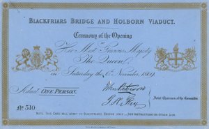 Zaproszenie na otwarcie Blackfriars Bridge i Holborn Viaduct autorstwa English School