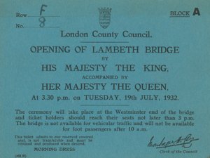 Zaproszenie na otwarcie Lambeth Bridge autorstwa English School
