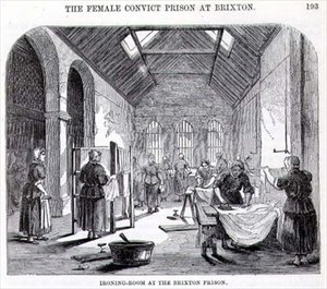 Prasowalnia w więzieniu Brixton, z "The Criminal Prisons of London and Scenes of Prison Life" Henry Mayhew (1812-87) i John Binny autorstwa English School