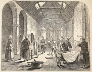 Prasownia w więzieniu w Brixton, ilustracja z The Criminal Prisons of London i Scenes from Prison Life autorstwa Henry
