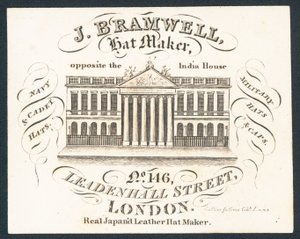 J Bramwell, kapelusznik, karta handlowa autorstwa English School
