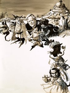 J.R.R. Tolkien i postacie z Władcy Pierścieni autorstwa English School