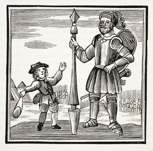 Jack and the Giant, ilustracja z książki rozdziałów XVIII wieku autorstwa Johna Ashtona, wyd. 1882 autorstwa English School