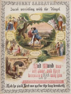 Jakub zmagający się z Aniołem (kolorowy grawerunek) autorstwa English School