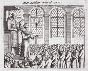 James Bainham cieszył się pokutą, ilustracja z Dziejów i zabytków Johna Foxe