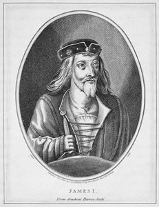 Jakub I (1394-1437), król Szkocji, z Johnstones Scottish Heroes, rytowany przez Adama, opublikowany 1794 autorstwa English School