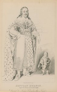 Jeffery Hudson, 30 lat, 18 cali wzrostu, karzeł do króla Karola I autorstwa English School