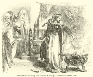Jehojakim palący Boskie Orędzie, Jeremiasz, xxxvi, 23 autorstwa English School