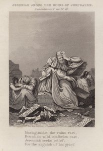 Jeremiasz wśród ruin Jerozolimy, Lamentacje I, wer. 12 autorstwa English School