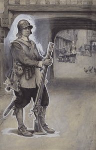 John Bunyan jako żołnierz (gwasz na papierze) autorstwa English School