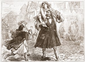 Jan Luter zabierający syna do szkoły, ilustracja z Historii protestantyzmu Jamesa Aitkena Wylie (1808-1890), wyd. 1878 autorstwa English School