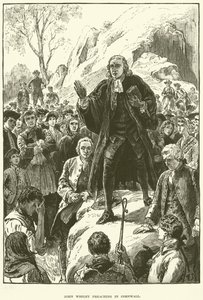 John Wesley, przemawia w Kornwalii (rycina) autorstwa English School