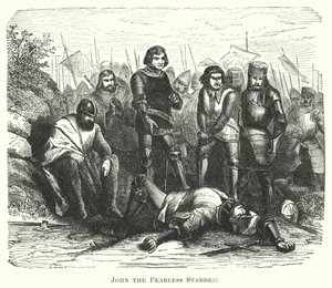 Jan Nieustraszony ugodzony nożem (rycina) autorstwa English School