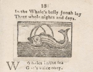 „Jonasz w brzuchu wieloryba”, ilustracja do litery W, z „Alfabetu dziecięcego...”, ok. 1820 (rycina) autorstwa English School