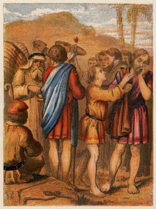 Józef sprzedany przez swoich braci (kolorowa litografia) autorstwa English School