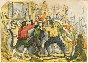 Sędzia Jefferies pobity przez tłum autorstwa English School