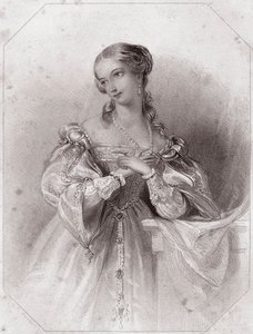 Juliette (Romeo i Julia - Romeo i Julia) w - „” Galerie des femmes de Shakespeare, zbiór czterdziestu pięciu poważnych portretów pierwszych artystów Londynu, wzbogacony uwagami krytycznymi i literackimi”” około 1838 r. - z „Galerii kobiety z autorstwa English School