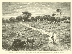 Kagehyi, wioska Uchambi, widziana z krawędzi Zatoki Spekes, Victoria Nyanza autorstwa English School