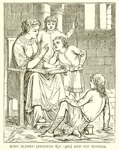 Król Alfred (panował w latach 871-901) i jego matka autorstwa English School