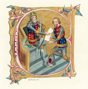 Król Edward III i książę Edward (kolorowy grawerunek) autorstwa English School