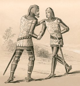 Król Edward III witający swojego syna, Czarnego Księcia, po bitwie pod Crecy autorstwa English School