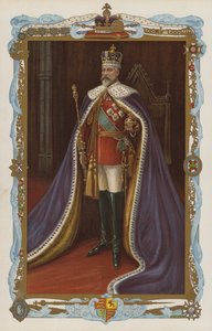 Król Edward VII w szatach koronacyjnych (kolorowa litografia) autorstwa English School