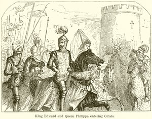 Król Edward i królowa Filipa wkraczają do Calais autorstwa English School