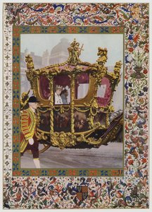 King George V i Queen Mary jadą w State Coach (kolor lito) autorstwa English School