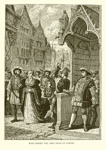 Król Henryk VIII widzi Annę z Kleve (grawerunek) autorstwa English School