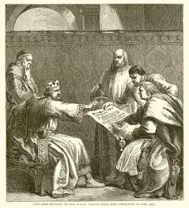 Król Jan odrzuca znak Magna Charta, gdy po raz pierwszy został mu przedstawiony, 1215 autorstwa English School