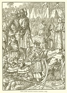 Król Jan podpisuje Magna Charta, 1215 autorstwa English School