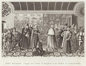 Król Ryszard rezygnuje z korony i królestwa na rzecz księcia Lancaster autorstwa English School