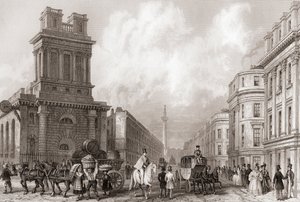 King William Street i St Mary Woolnoth, Londyn, Anglia autorstwa English School