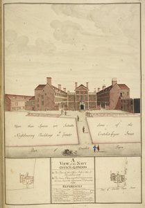 Kings 43, f.147 A View of the Navy Office, Londyn autorstwa English School