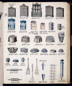 Przechowywanie i przybory kuchenne z katalogu handlowego artykułów i wyposażenia domowego, ok. 1890-1910 autorstwa English School