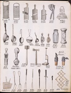 Przybory kuchenne, z katalogu handlowego artykułów i wyposażenia domowego, ok. 1890-1910 autorstwa English School