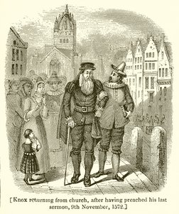 Knox powracający z Kościoła po wygłoszeniu ostatniego kazania, 9 listopada 1572 r autorstwa English School