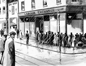 Giełda pracy w Wielkiej Brytanii dziewięć miesięcy po krachu na Wall Street w 1929 r. autorstwa English School