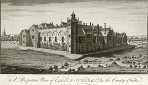 Opactwo Lacock, Wiltshire (grawerowanie) autorstwa English School