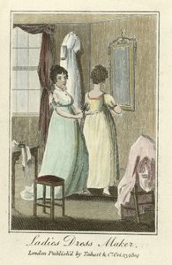 Wytwórnia ubiorów damskich, wyd. 1804 (grawerowanie ręcznie kolorowane) autorstwa English School