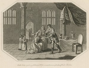 Lady Grey błaga króla Edwarda IV o utrzymanie dla siebie i dzieci autorstwa English School