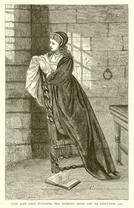 Lady Jane Grey patrzy, jak jej mąż jest prowadzony na egzekucję, 1554 autorstwa English School